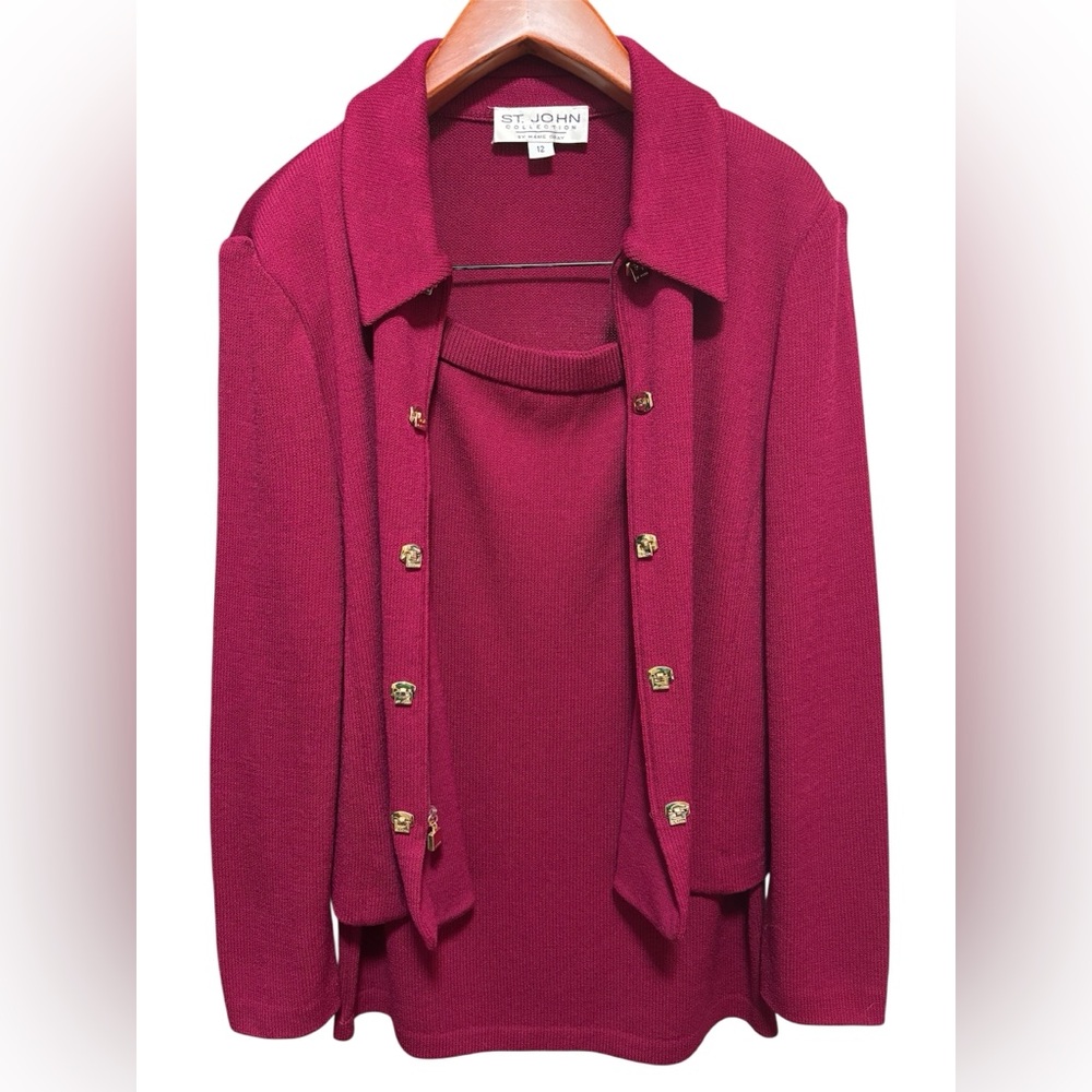 St. John Women's Burgundy Cardigan‎ Set
